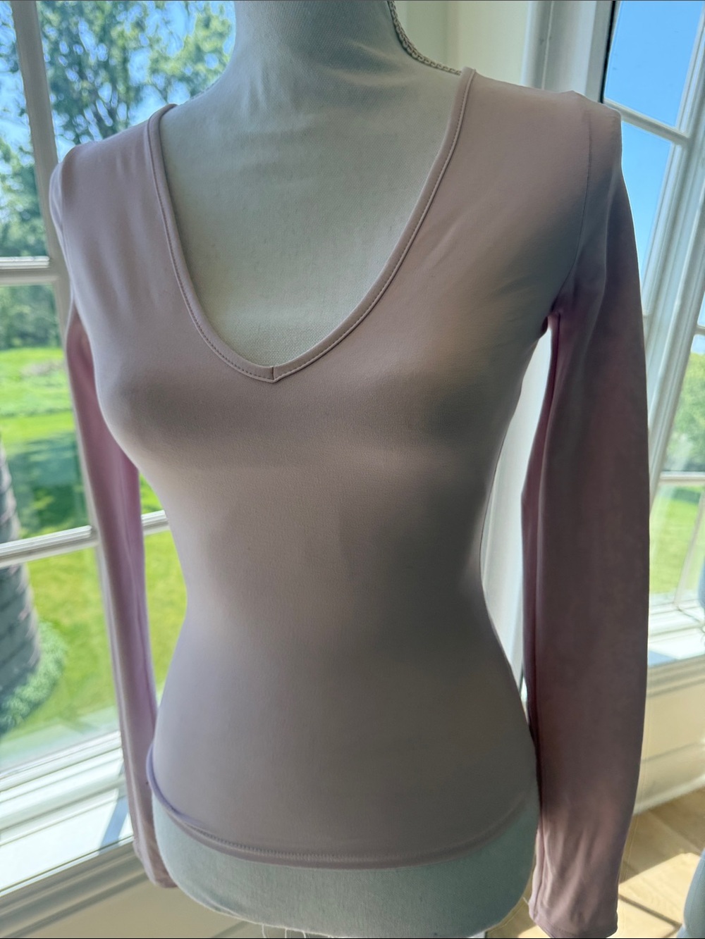 Garage Brand Ladies' Long Sleeve V-Neck Top - Light Pink